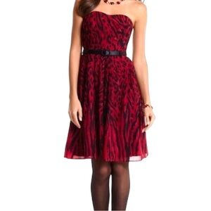 White House Black Market Red Animal Print Strapless Dress